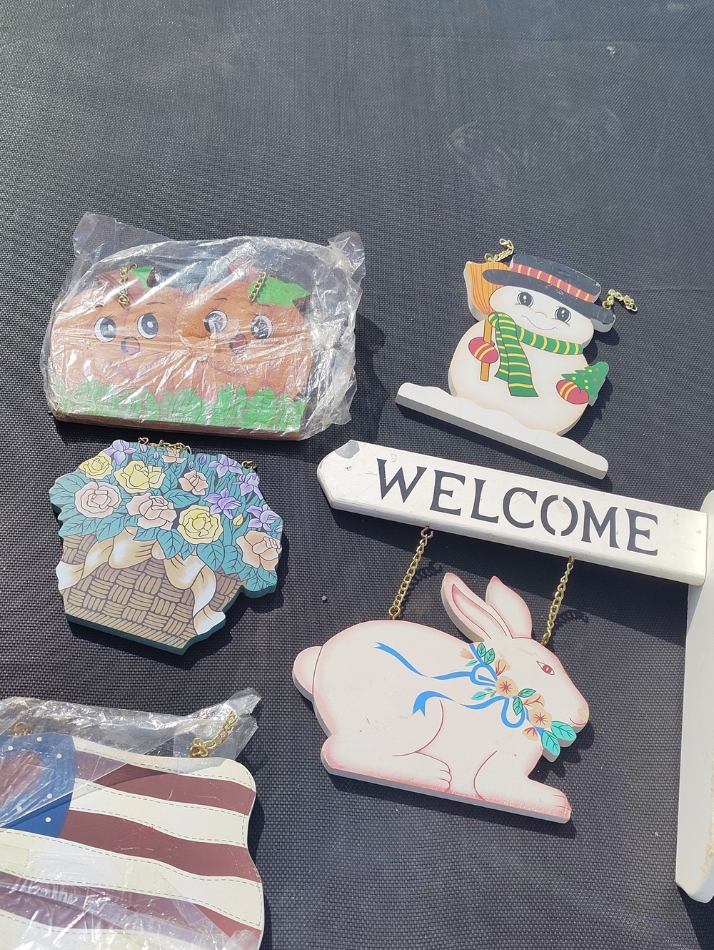 Wooden Bunny Welcome Sign - Pink and Pastel Floral Four Seasons.